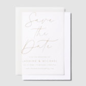 Moderne Gold Script-Hochzeit retten das Datum Pergament Einladungen (Versetzt)