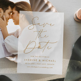 Moderne Gold Script-Hochzeit retten das Datum Pergament Einladungen