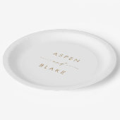 Moderne Gold Script Hochzeitskuchen-Papierplatte Pappteller (Schrägansicht)