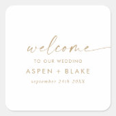Moderne Gold Script-Hochzeitsplattform Quadratischer Aufkleber (Vorderseite)