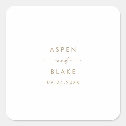 Moderne Gold Script-Hochzeitsskripte-Umschlag Aufk Quadratischer Aufkleber (Vorderseite)