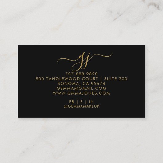 Moderne Gold-Script-Initialen machen Künstler schw Visitenkarte (Rückseite)