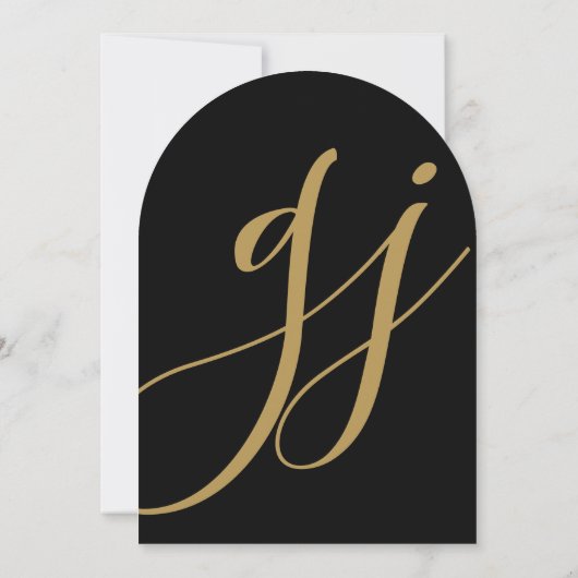 Moderne Gold Script Initials Monogram Black Weddin Einladung (Rückseite)