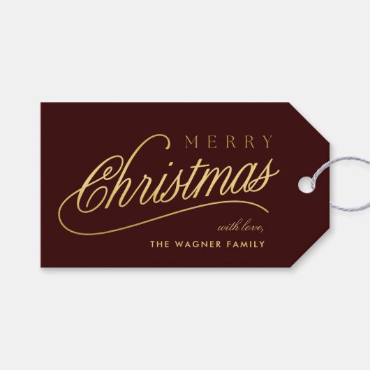 Moderne Gold Script Merry Weihnachten Geschenkanhänger (Vorderseite (Horizontal))
