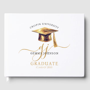 Moderne Gold Script Minimalistisch Graduation Part Gästebuch
