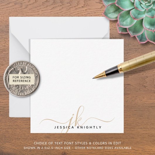 Moderne Gold Script Monogram Initials Minimal Note Mitteilungskarte