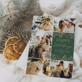 Moderne Gold Script Multi Foto Holiday Card Feiertagskarte