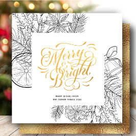 Moderne Gold Script Pine Bough Minimalistisch Flor Feiertagskarte