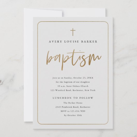 Moderne Gold Script religiöse Taufe Einladung (Vorderseite)