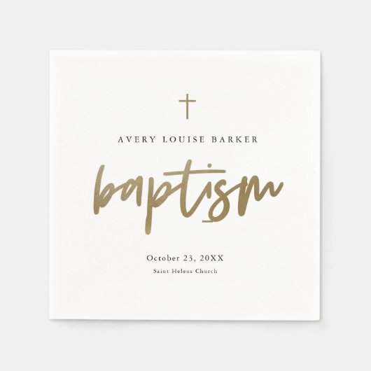 Moderne Gold Script religiöse Taufe Serviette (Vorderseite)