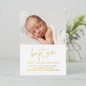 Moderne Gold Script religiöse Taufe & Weihnachten Folieneinladung (Stehend vorne)