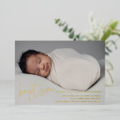 Moderne Gold Script religiöse Taufe & Weihnachten Folieneinladung (Stehend vorne)