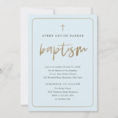 Moderne Gold Script Religious Boy Baptism Einladung (Vorderseite)