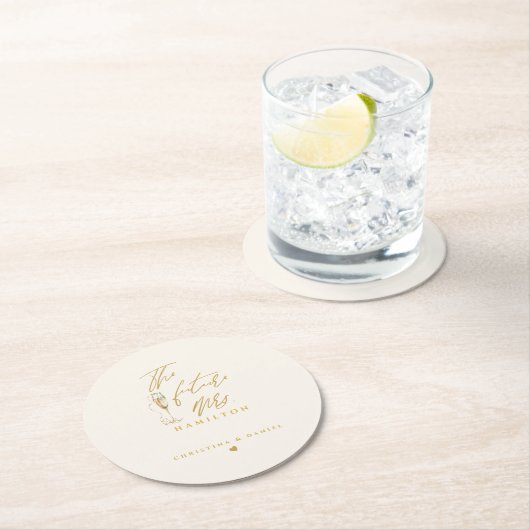 Moderne Gold Script Typografy Wedding Runder Pappuntersetzer (Vor Ort)