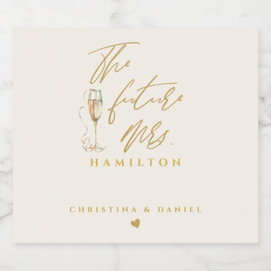 Moderne Gold Script Typografy Wedding Schaumweinetikett (Einzelnes Label)