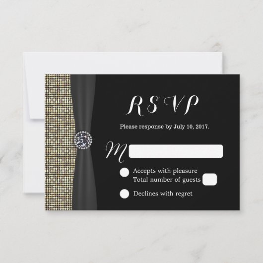 Moderne Gold Sequins Elegante Diamond Wedding RSVP (Vorderseite)