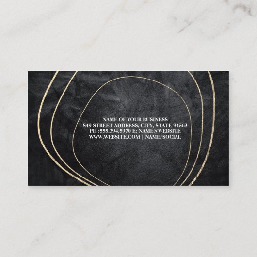 Moderne Gold Shape Designs | Schwarze Textur Visitenkarte (Rückseite)