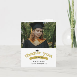 Moderne Gold-Skizze Abschlussmütze Foto Absolvent Dankeskarte