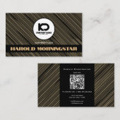 Moderne Gold Streifen Qr und Logo Visitenkarte (Vorne/Hinten)