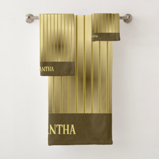 Moderne Gold Streifen und Gold Hintergrundname Badhandtuch Set