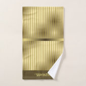 Moderne Gold Streifen und Gold Hintergrundname Badhandtuch Set (Handtuch)