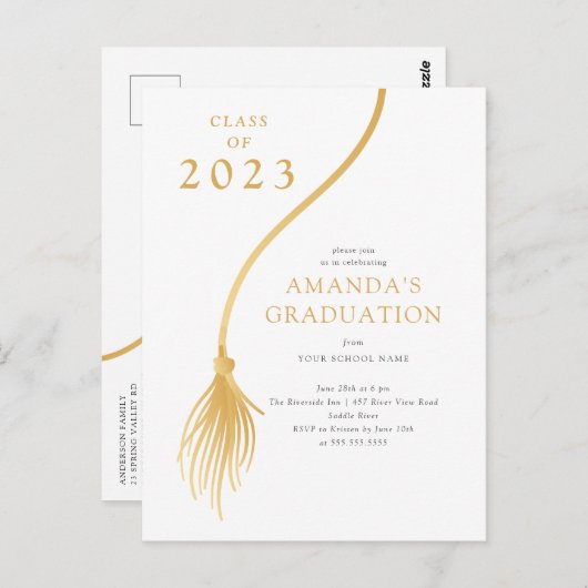 Moderne Gold Tassel Graduation Party Postkarte (Vorne/Hinten)