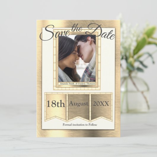 Moderne Gold Textur Save The Date (Stehend Vorderseite)