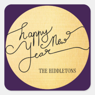 Moderne Gold Texture Muster glücklich Neujahrsschr Quadratischer Aufkleber