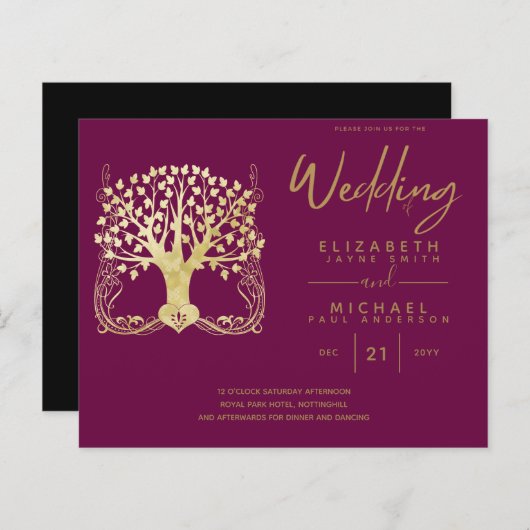 Moderne Gold Tree of Life Budget Wedding Einladung (Vorne/Hinten)