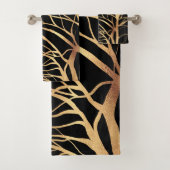 Moderne Gold Tree Silhouette Minimal Black Design Badhandtuch Set (Insitu)