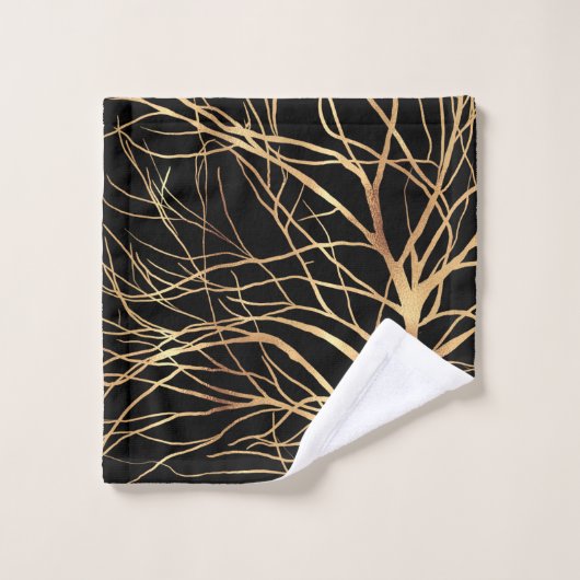 Moderne Gold Tree Silhouette Minimal Black Design Badhandtuch Set (Waschlappen)