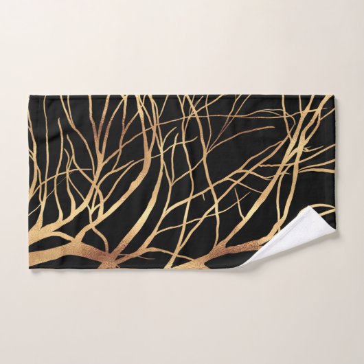 Moderne Gold Tree Silhouette Minimal Black Design Badhandtuch Set (Handtuch)