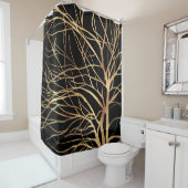 Moderne Gold Tree Silhouette Minimal Black Design Duschvorhang (Beispiel)
