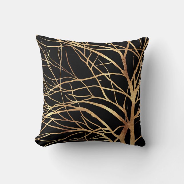 Moderne Gold Tree Silhouette Minimal Black Design  Kissen (Vorderseite)