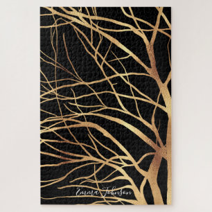 Moderne Gold Tree Silhouette Minimal Black Design  Puzzle