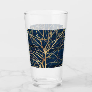 Moderne Gold Tree Silhouette Minimales blaues Desi Glas
