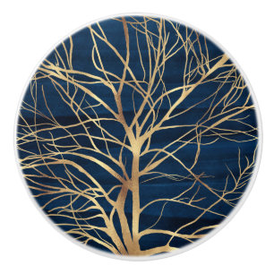 Moderne Gold Tree Silhouette Minimales blaues Desi Keramikknauf
