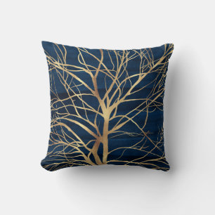 Moderne Gold Tree Silhouette Minimales blaues Desi Kissen