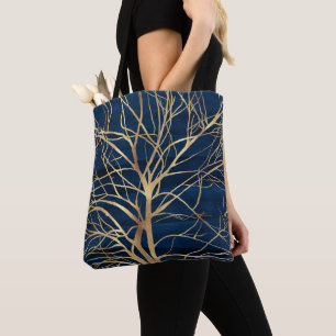 Moderne Gold Tree Silhouette Minimales blaues Desi Tasche