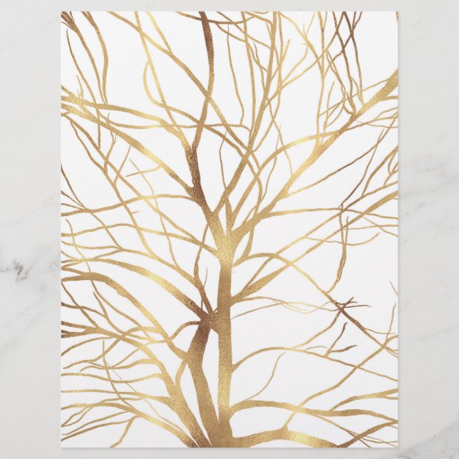 Moderne Gold Tree Silhouette Minimales Weißdesign Briefbogen (Vorderseite)