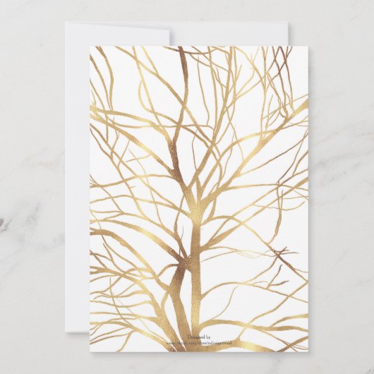 Moderne Gold Tree Silhouette Minimales Weißdesign Einladung (Rückseite)