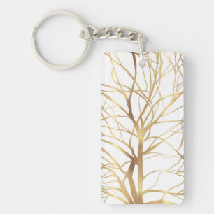 Moderne Gold Tree Silhouette Minimales Weißdesign Schlüsselanhänger