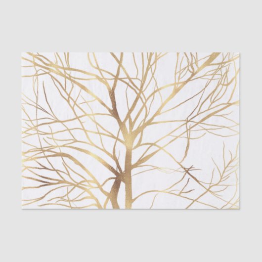 Moderne Gold Tree Silhouette Minimales Weißdesign Seidenpapier (Vorderseite)