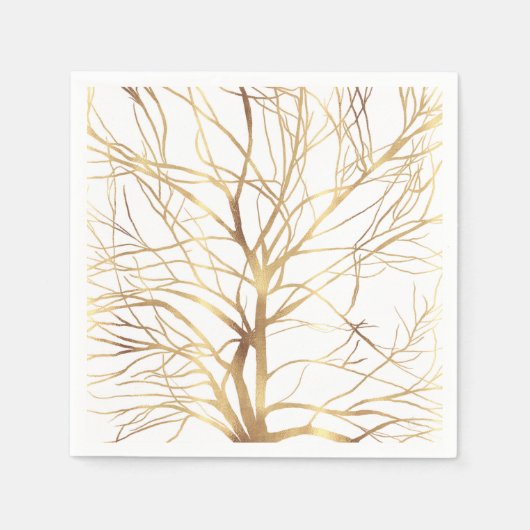 Moderne Gold Tree Silhouette Minimales Weißdesign Serviette (Vorderseite)
