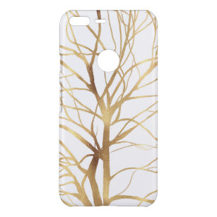 Moderne Gold Tree Silhouette Minimales Weißdesign Uncommon Google Pixel XL Hülle