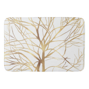 Moderne Gold Tree Silhouette Minimales Weißes Des Badematte