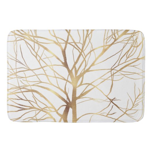 Moderne Gold Tree Silhouette Minimales Weißes Desi Badematte (Vorderseite)