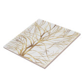 Moderne Gold Tree Silhouette Minimales Weißes Desi Fliese (Seite)