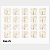 Moderne Gold Tree Silhouette Minimales Weißes Desi Quadratischer Aufkleber (Blatt)