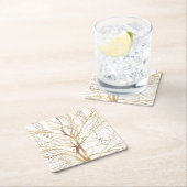 Moderne Gold Tree Silhouette Minimales Weißes Desi Rechteckiger Pappuntersetzer (Vor Ort)